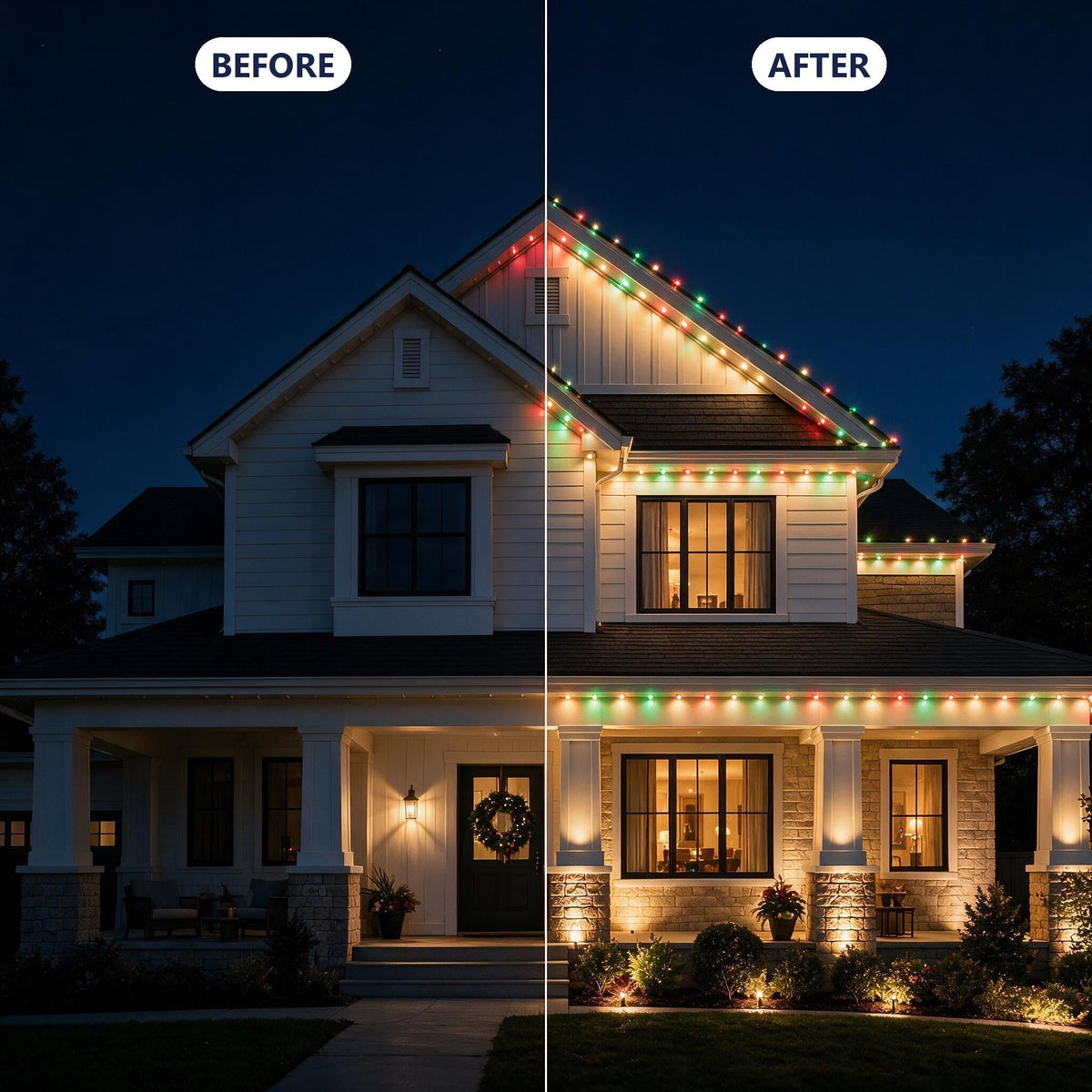House before and after Smart Festive Light