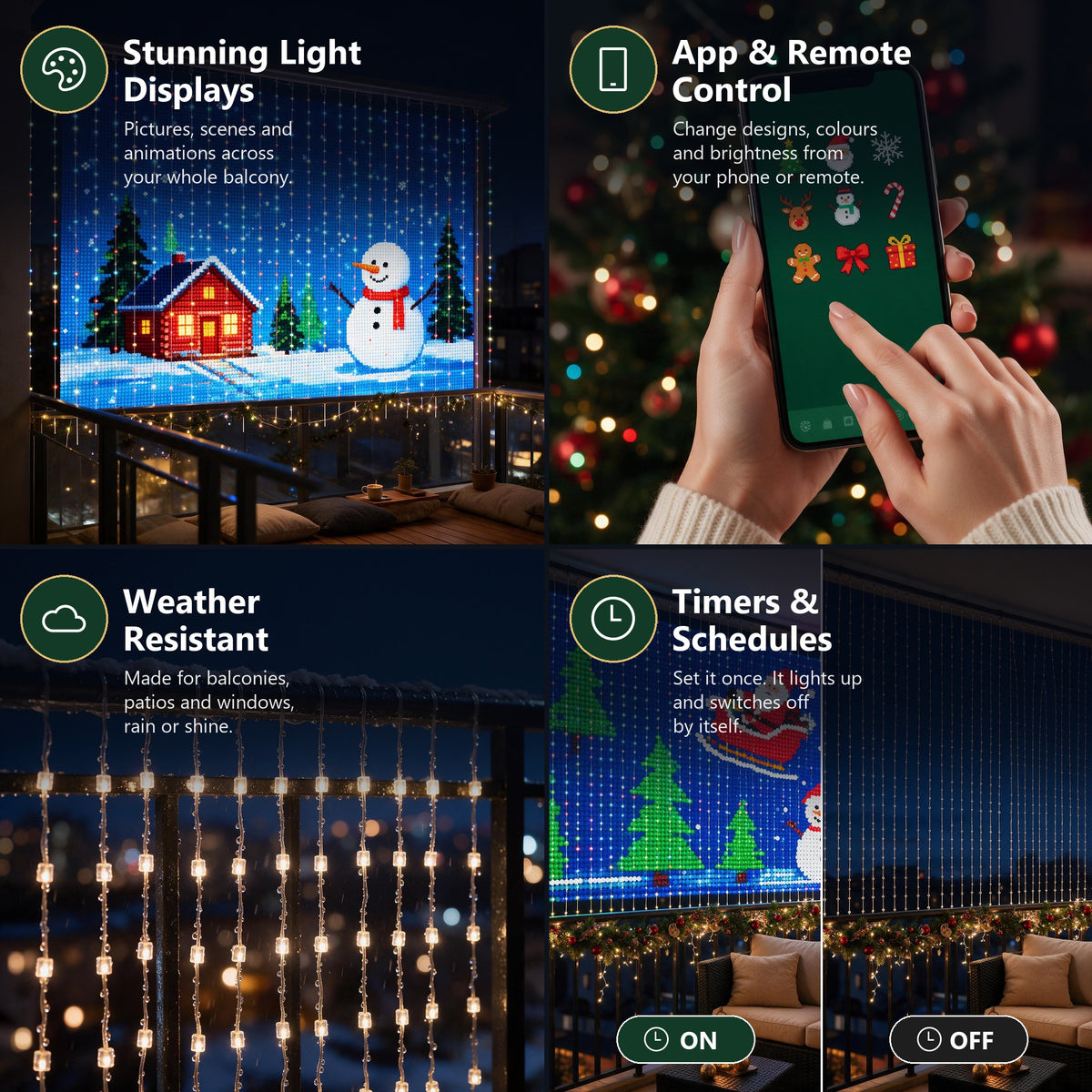 App control, weather resistant, timers and stunning displays